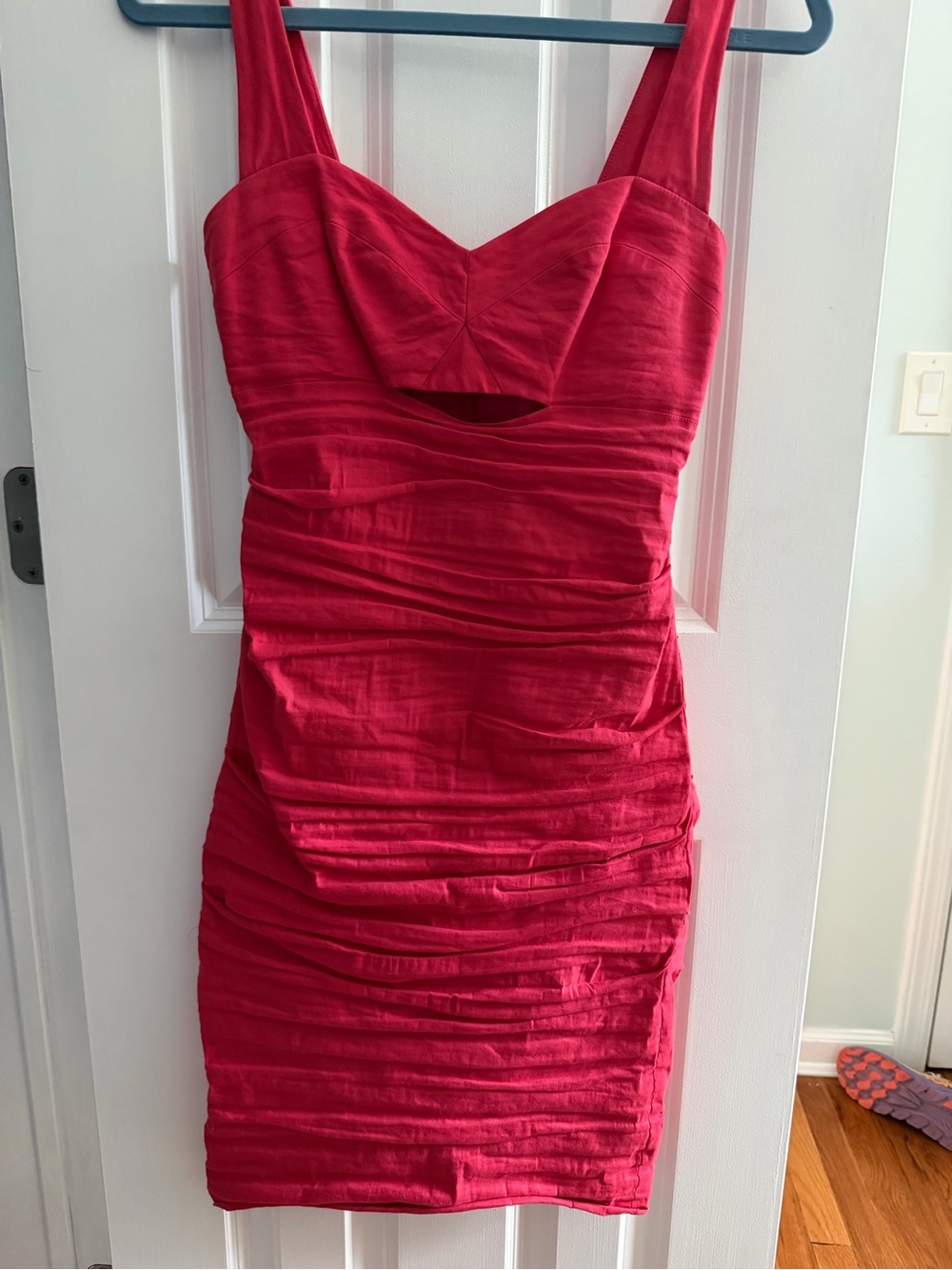 Nicole Miller Red Ruched Sleeveless Midi Dress